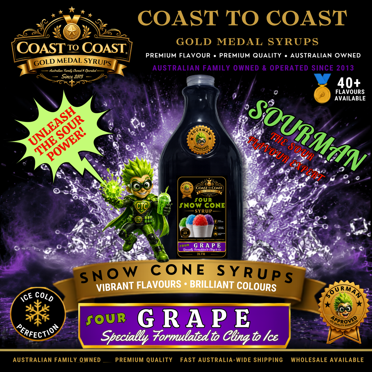 Premium Sour Grape Snow Cone Syrup 2ltr - Coast to Coast Gold Medal Syrups®