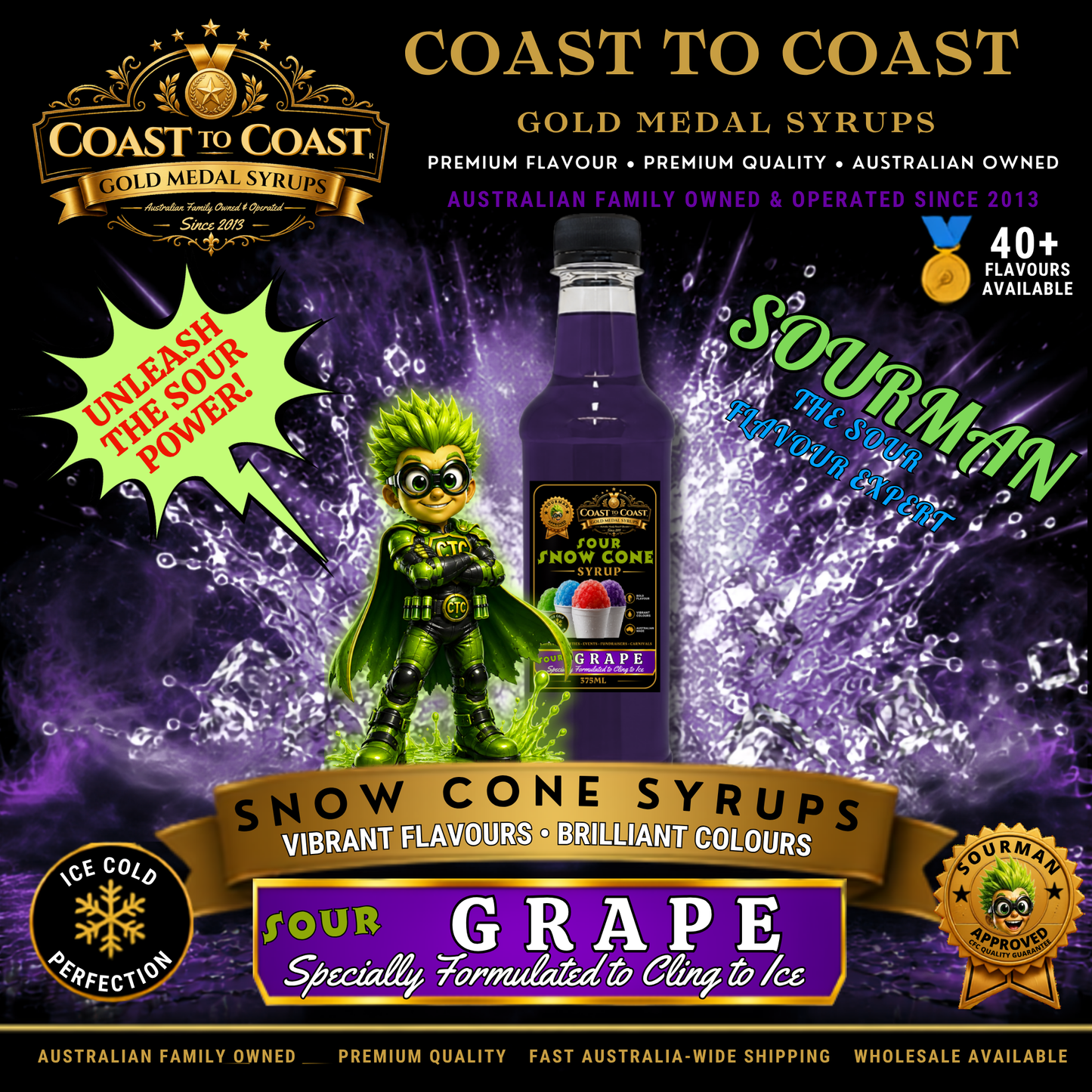 Premium Sour Grape Snow Cone Syrup 375ml - Coast to Coast Gold Medal Syrups®