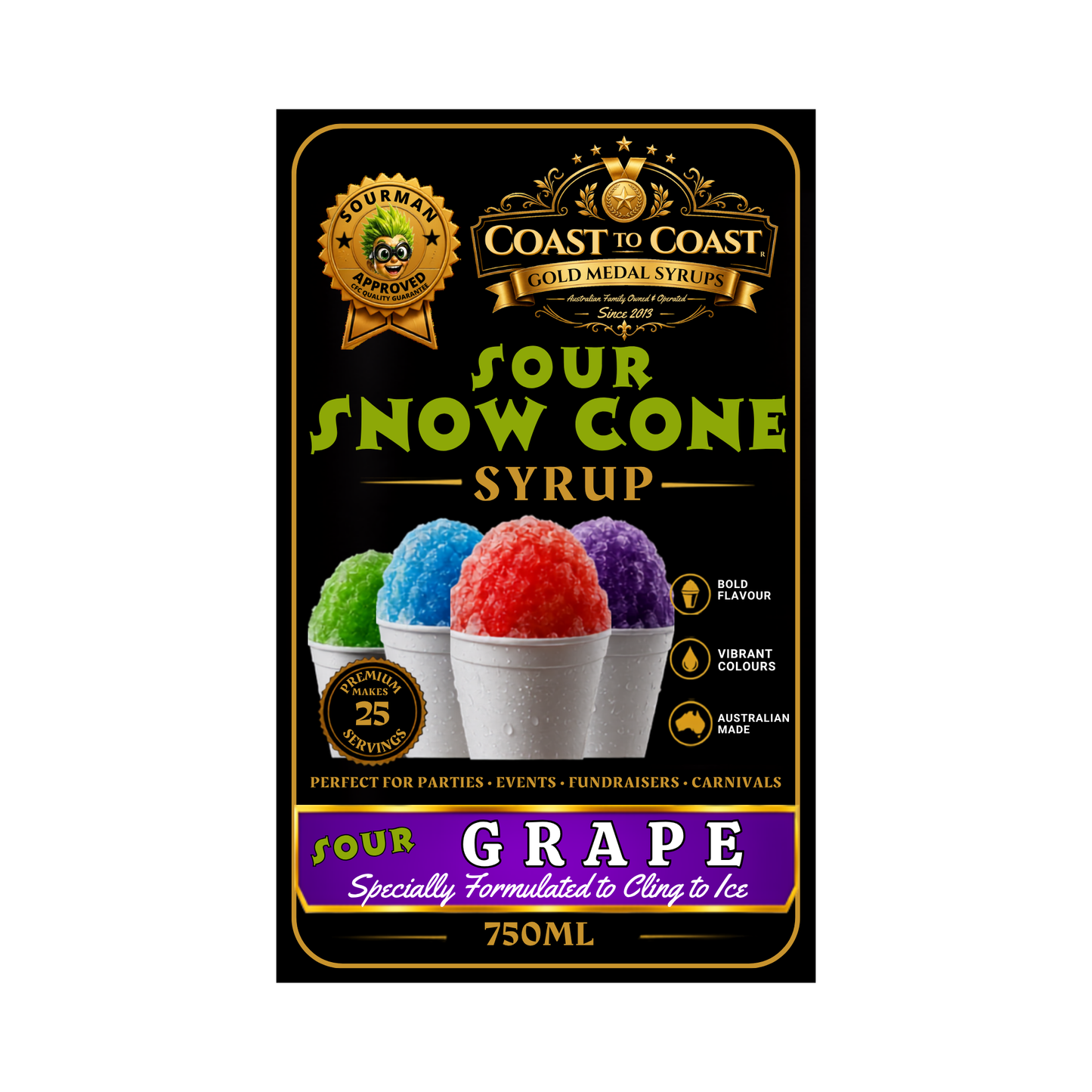 Premium Sour Grape Snow Cone Syrup 750ml - Coast to Coast Gold Medal Syrups®