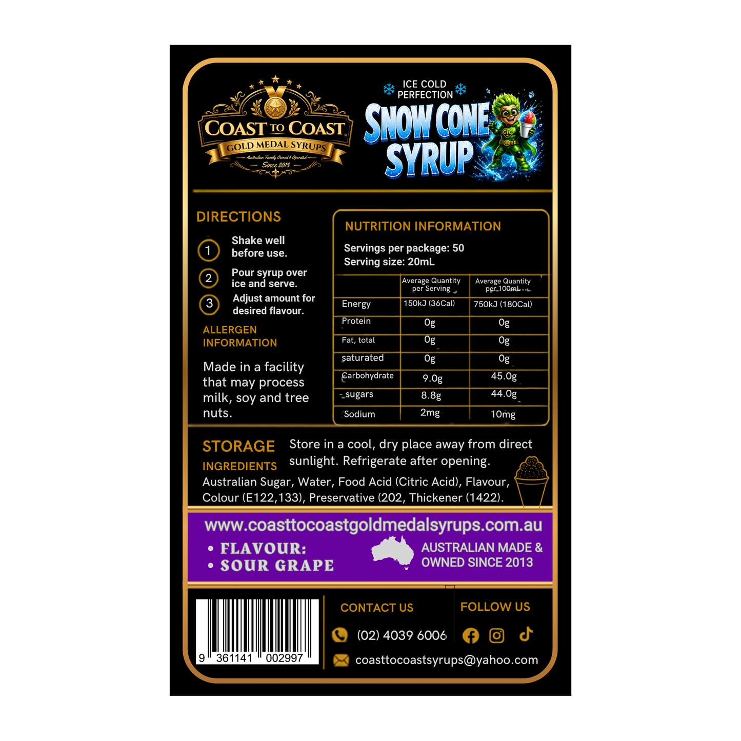 Premium Sour Grape Snow Cone Syrup 4ltr - Coast to Coast Gold Medal Syrups®