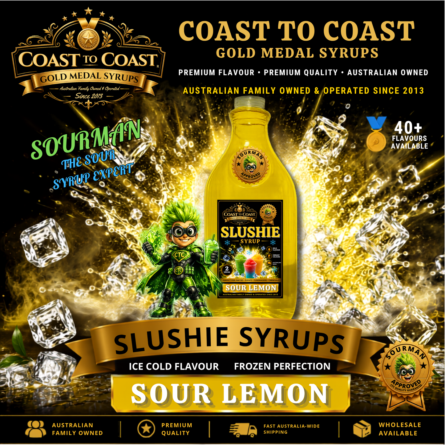 Premium Sour Lemon Slushie Syrups 2ltr - Coast to Coast Gold Medal Syrups