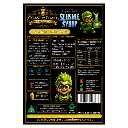 Premium Sour Lemon Slushie Syrups 2ltr - Coast to Coast Gold Medal Syrups
