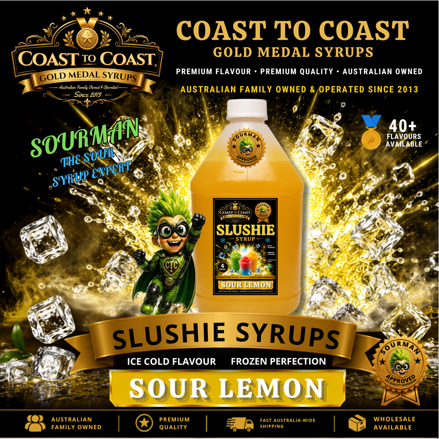 Premium Sour Lemon Slushie Syrups 4ltr - Coast to Coast Gold Medal Syrups