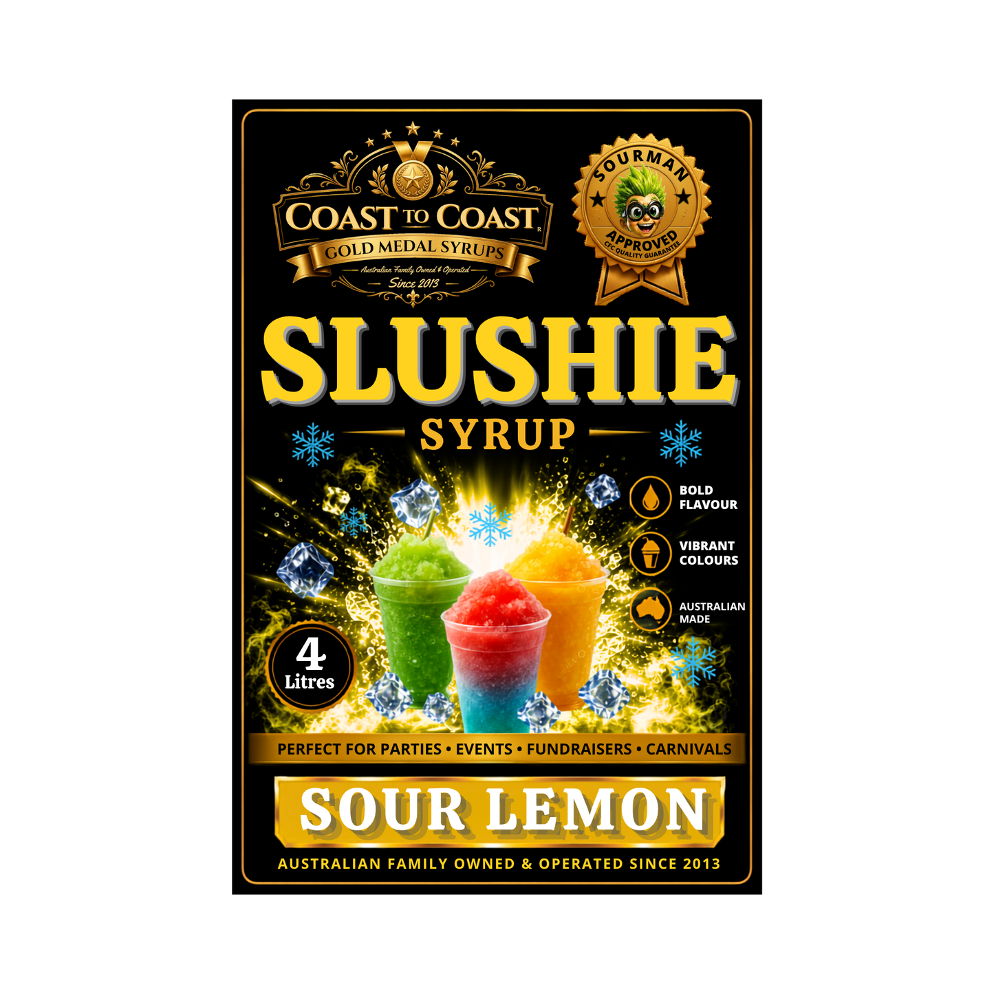 Premium Sour Lemon Slushie Syrups 4ltr - Coast to Coast Gold Medal Syrups
