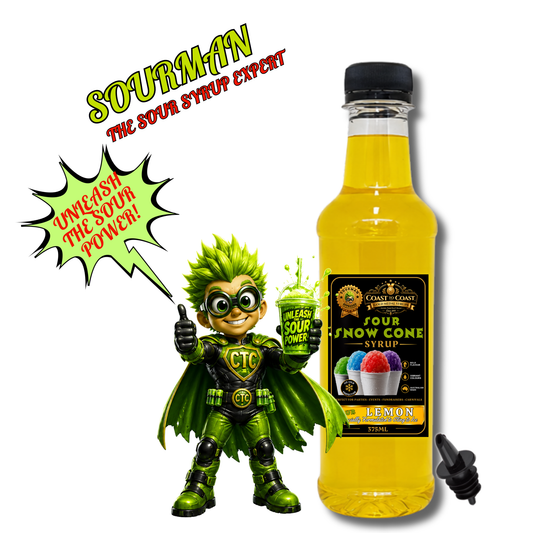 Premium Sour Lemon Snow Cone Syrup 375ml with Pourer- Coast to Coast Gold Medal Syrups®