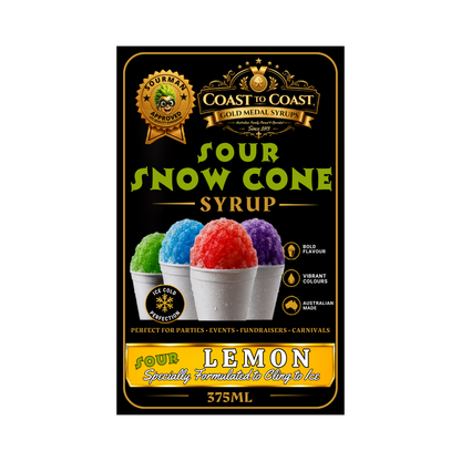 Premium Sour Lemon Snow Cone Syrup 375ml with Pourer- Coast to Coast Gold Medal Syrups®