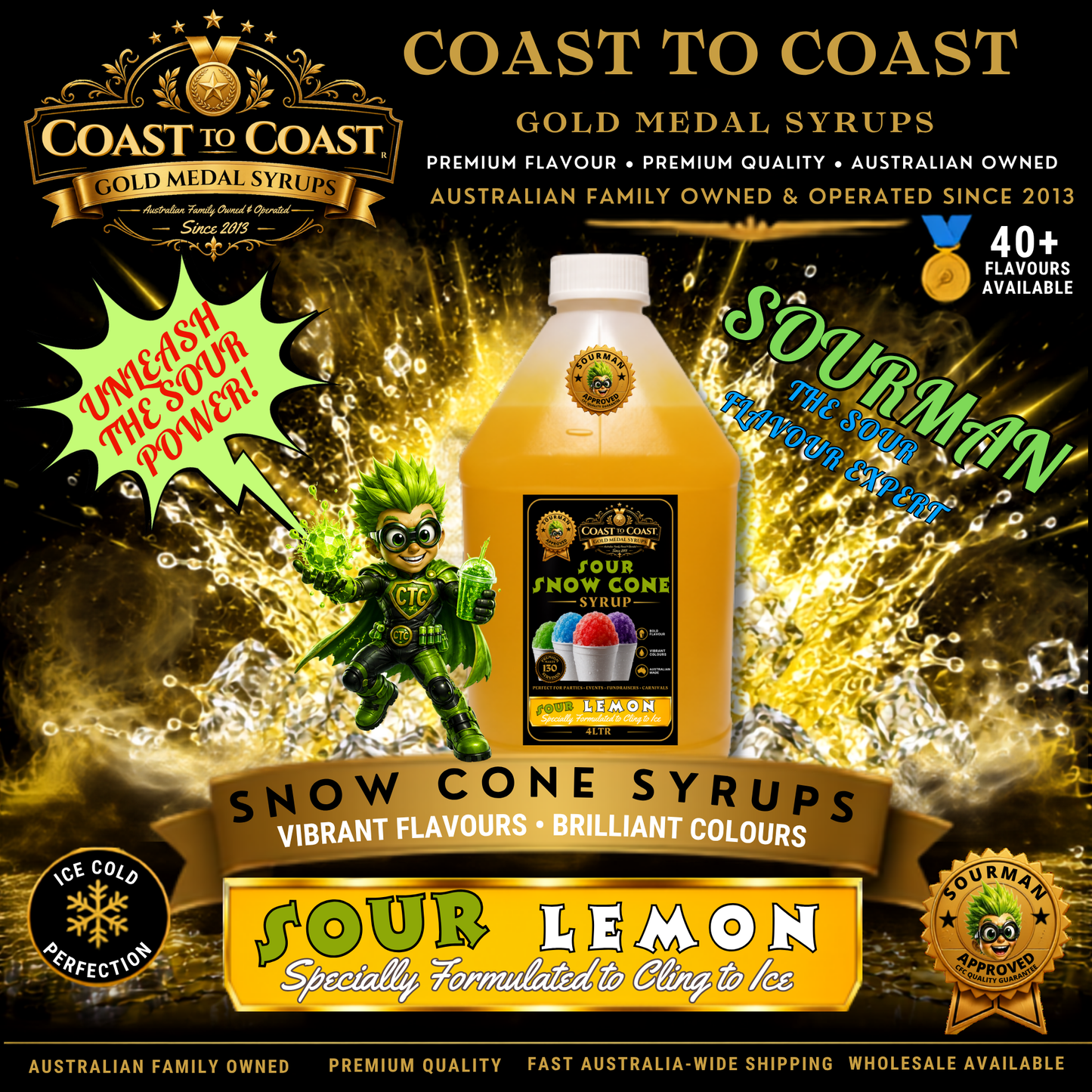Premium Sour Lemon Snow Cone Syrup 4ltr - Coast to Coast Gold Medal Syrups®