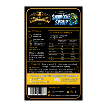 Premium Sour Lemon Snow Cone Syrup 4ltr - Coast to Coast Gold Medal Syrups®