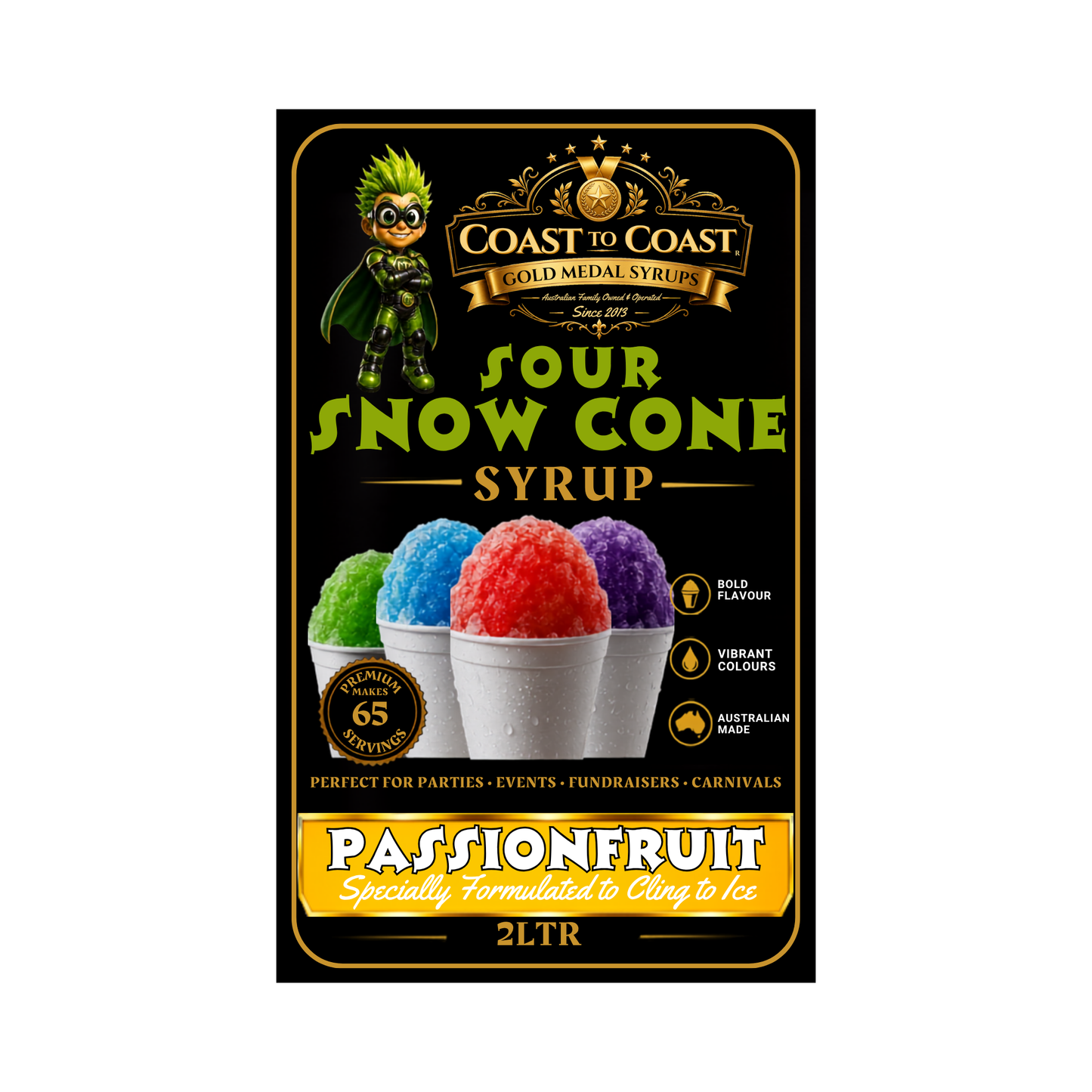 Premium Sour Passionfruit 2ltr - Coast to Coast Gold Medal Syrups®