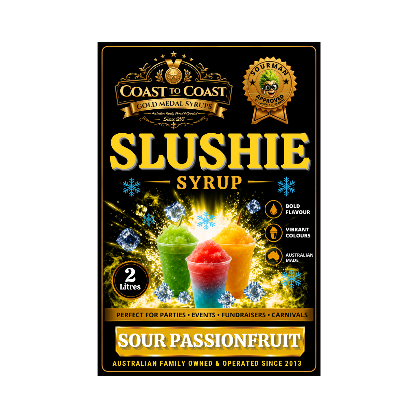 Premium Sour Passionfruit Slushie Syrups 2ltr - Coast to Coast Gold Medal Syrups