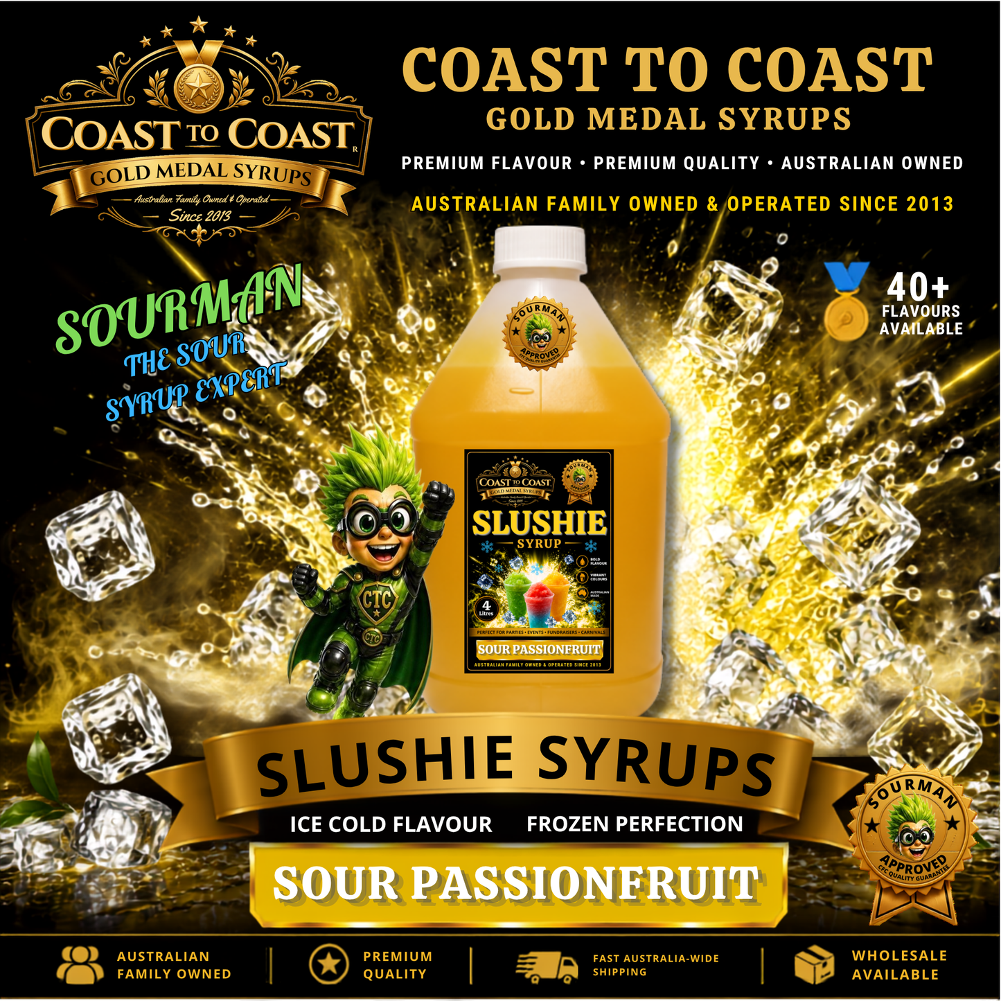 Premium Sour Passionfruit Slushie Syrups 4ltr - Coast to Coast Gold Medal Syrups