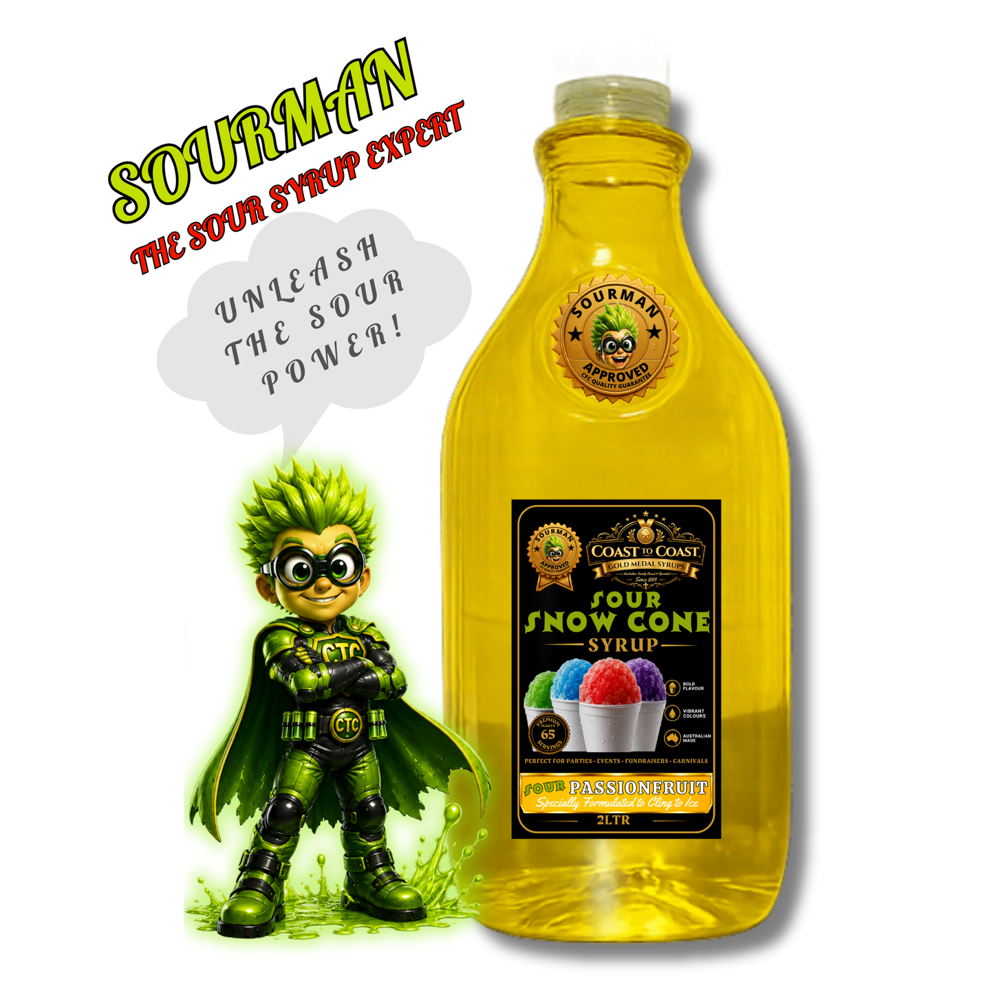 Premium Sour Passionfruit Snow Cone Syrup 2ltr - Coast to Coast Gold Medal Syrups®
