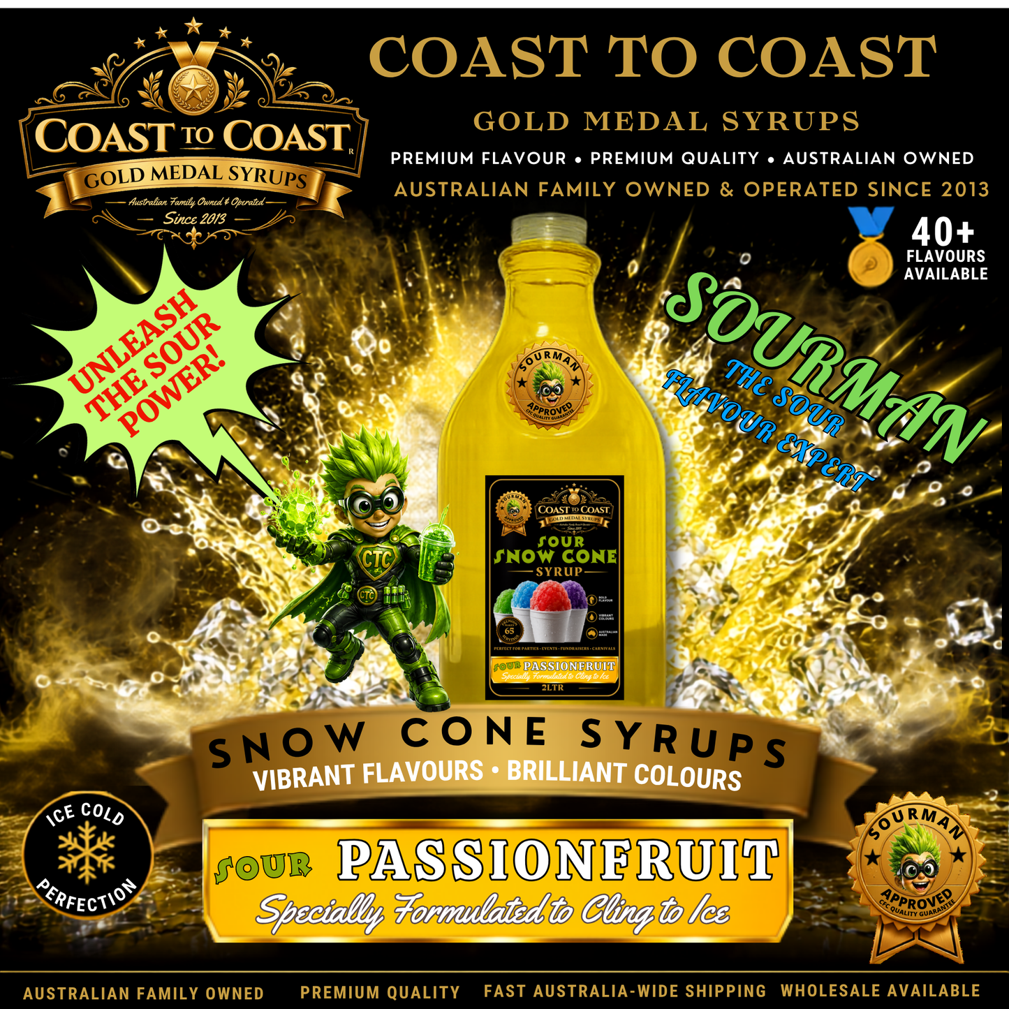 Premium Sour Passionfruit Snow Cone Syrup 2ltr - Coast to Coast Gold Medal Syrups®