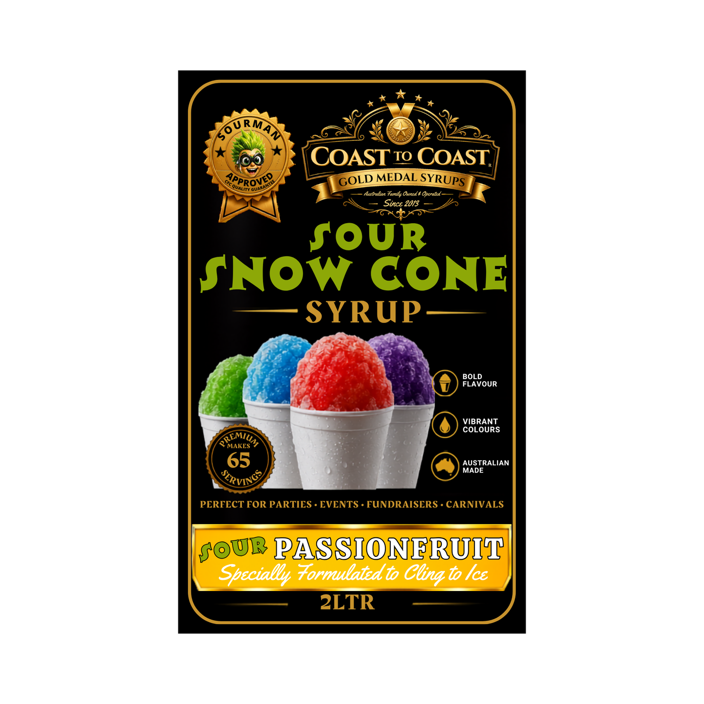 Premium Sour Passionfruit Snow Cone Syrup 2ltr - Coast to Coast Gold Medal Syrups®