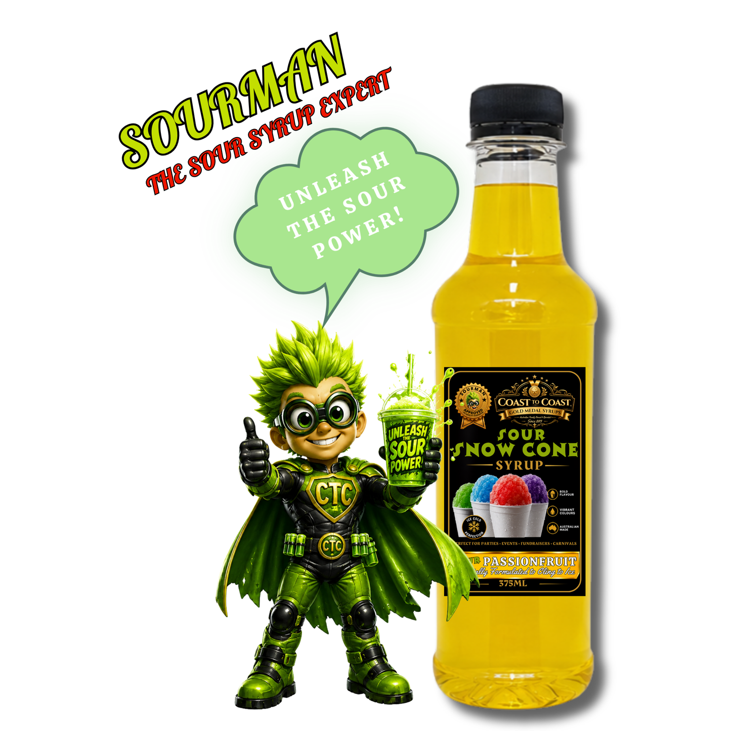 Premium Sour Passionfruit Snow Cone Syrup 375ml - Coast to Coast Gold Medal Syrups®
