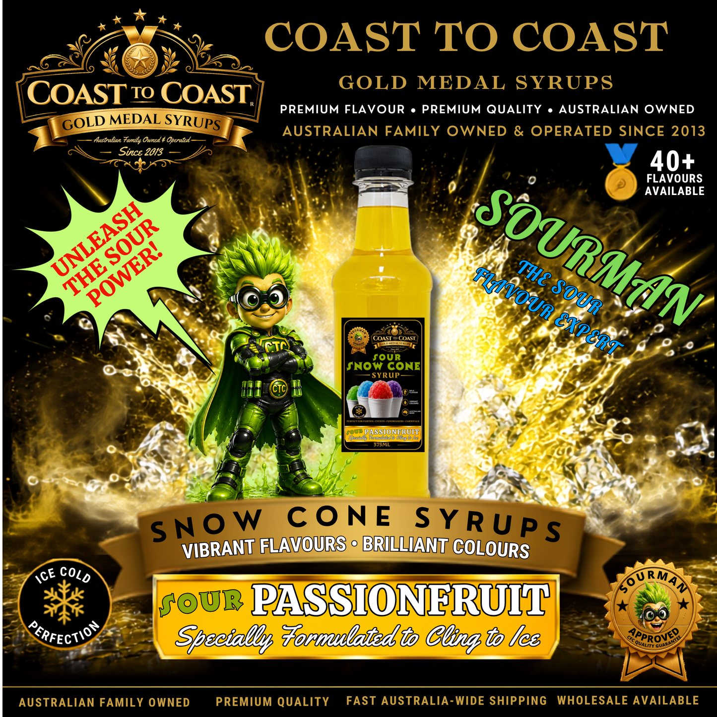 Premium Sour Passionfruit Snow Cone Syrup 375ml - Coast to Coast Gold Medal Syrups®