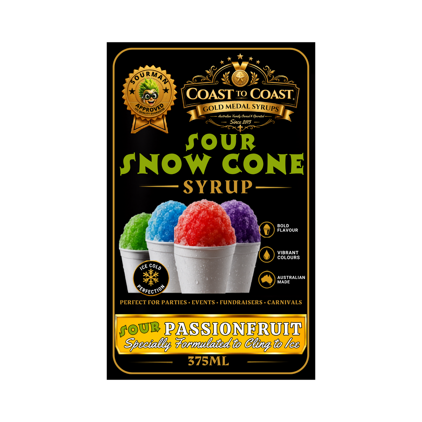 Premium Sour Passionfruit Snow Cone Syrup 375ml - Coast to Coast Gold Medal Syrups®