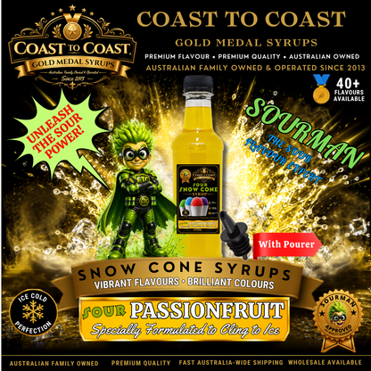 Premium Sour Passionfruit Snow Cone Syrup 375ml with Pourer - Coast to Coast Gold Medal Syrups®