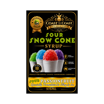 Premium Sour Passionfruit Snow Cone Syrup 375ml with Pourer - Coast to Coast Gold Medal Syrups®