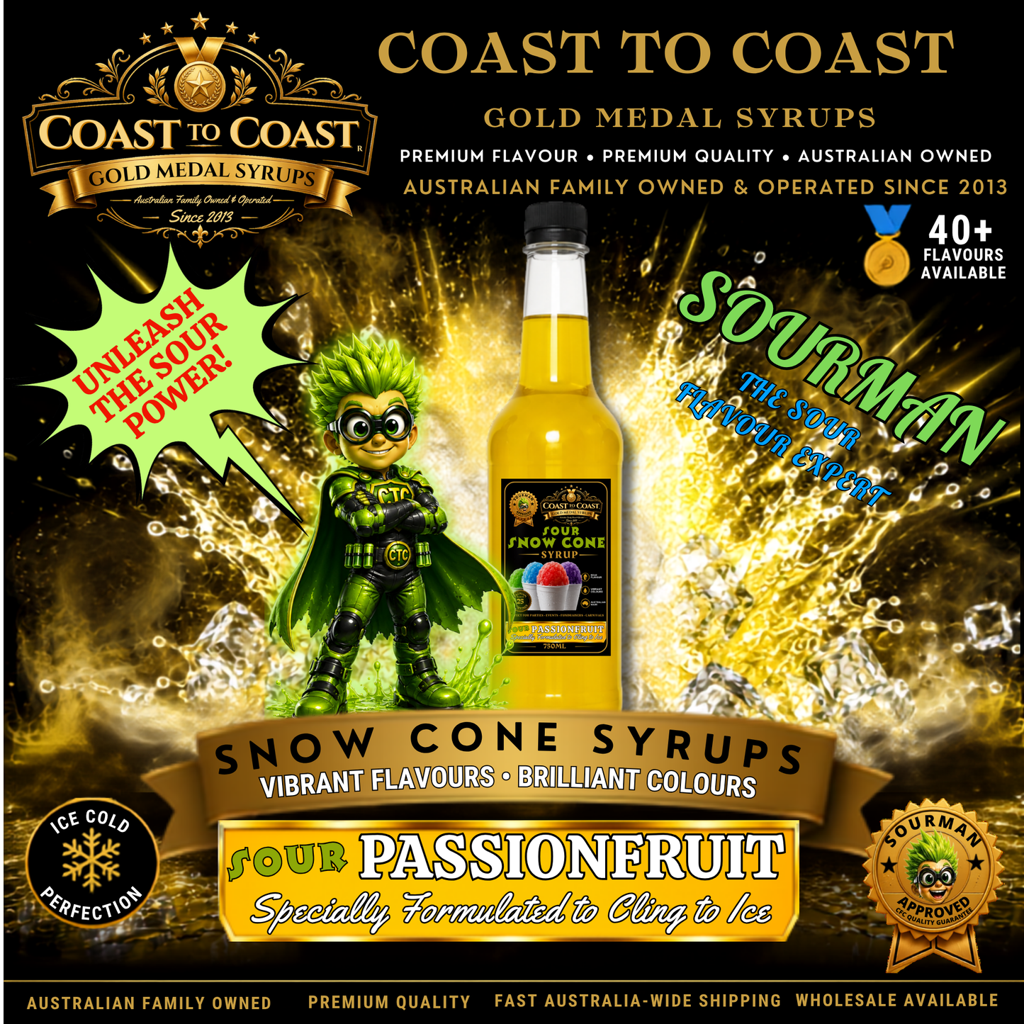 Premium Sour Passionfruit Snow Cone Syrup 750ml - Coast to Coast Gold Medal Syrups®
