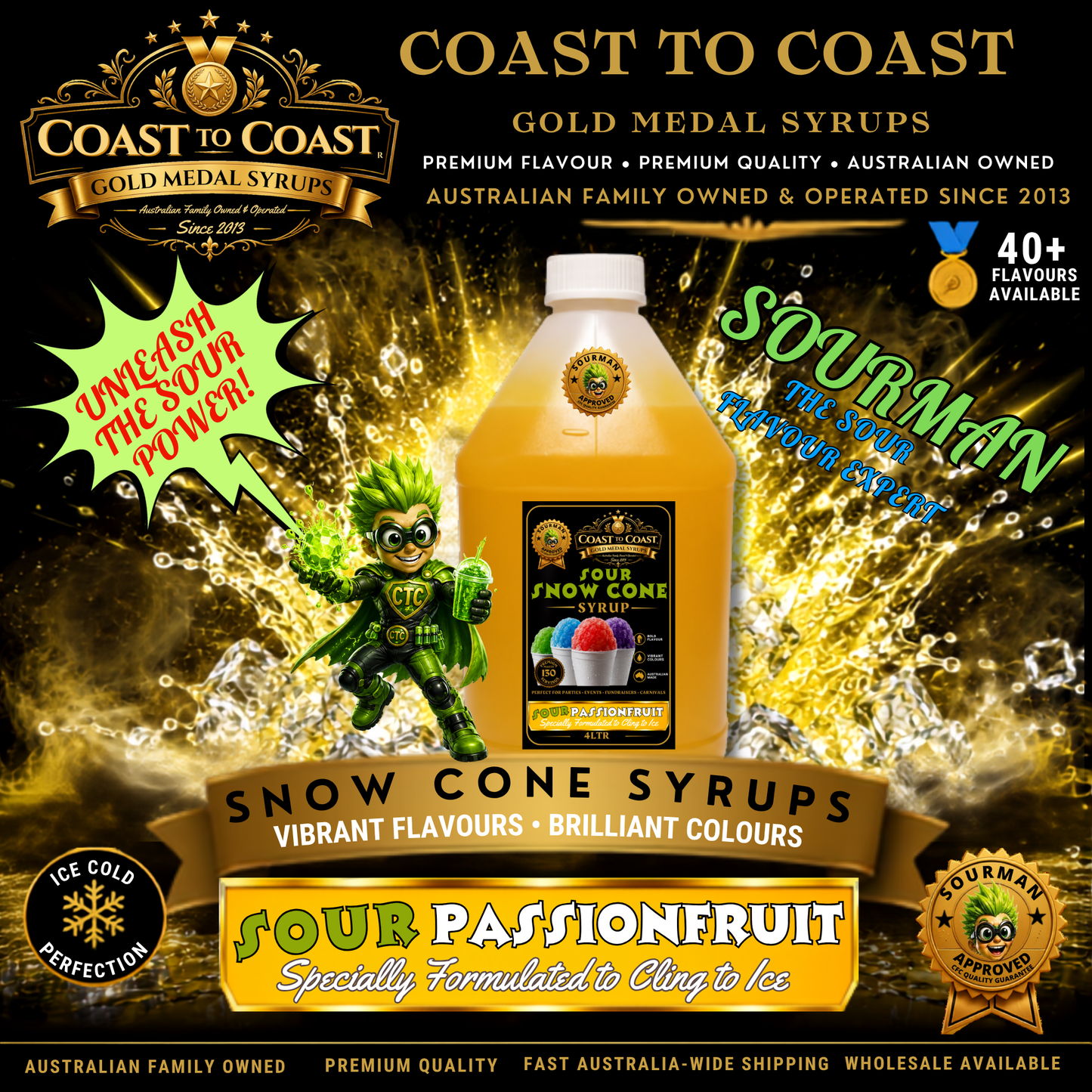 Premium Sour Passionfruit Snow Cone Syrup 4ltr - Coast to Coast Gold Medal Syrups®