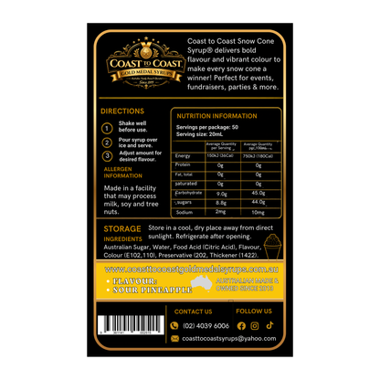 Premium Sour Pineapple 2ltr - Coast to Coast Gold Medal Syrups®