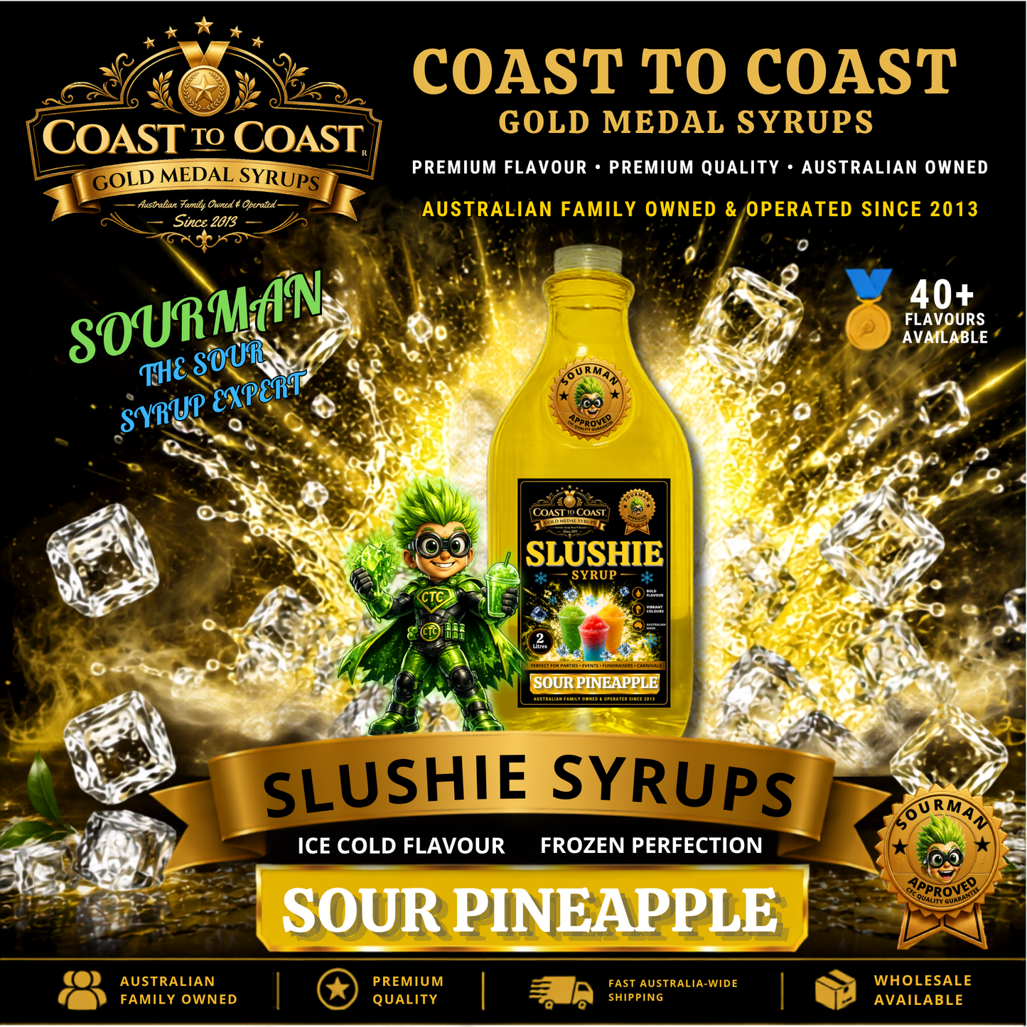 Premium Sour Pineapple Slushie Syrups 2ltr - Coast to Coast Gold Medal Syrups
