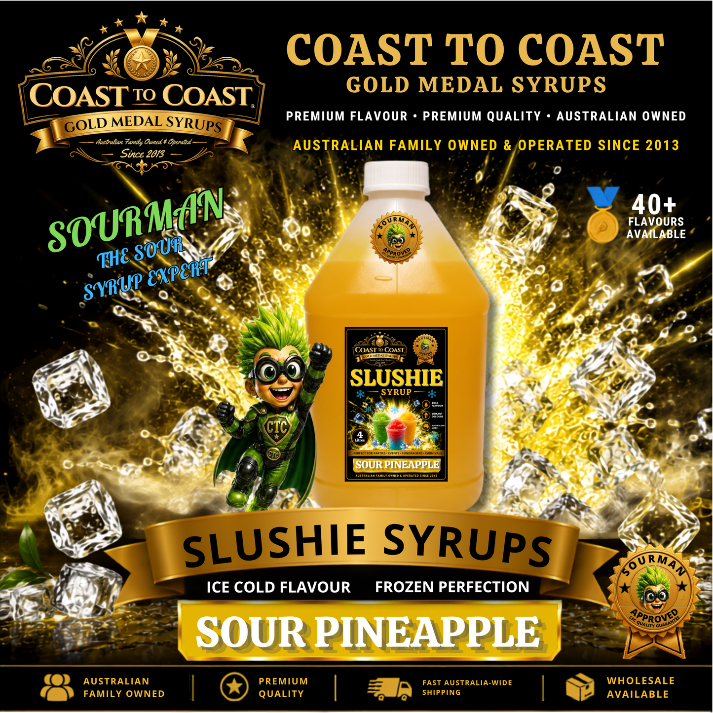 Premium Sour Pineapple Slushie Syrups 4ltr - Coast to Coast Gold Medal Syrups