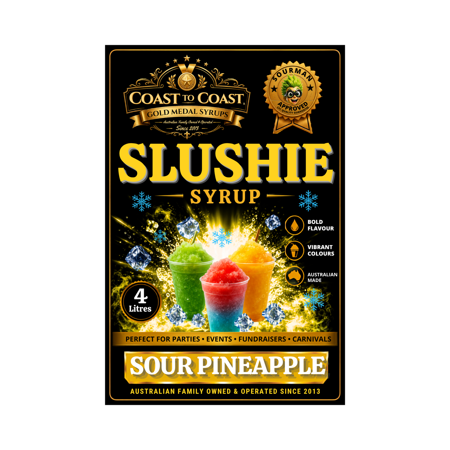 Premium Sour Pineapple Slushie Syrups 4ltr - Coast to Coast Gold Medal Syrups