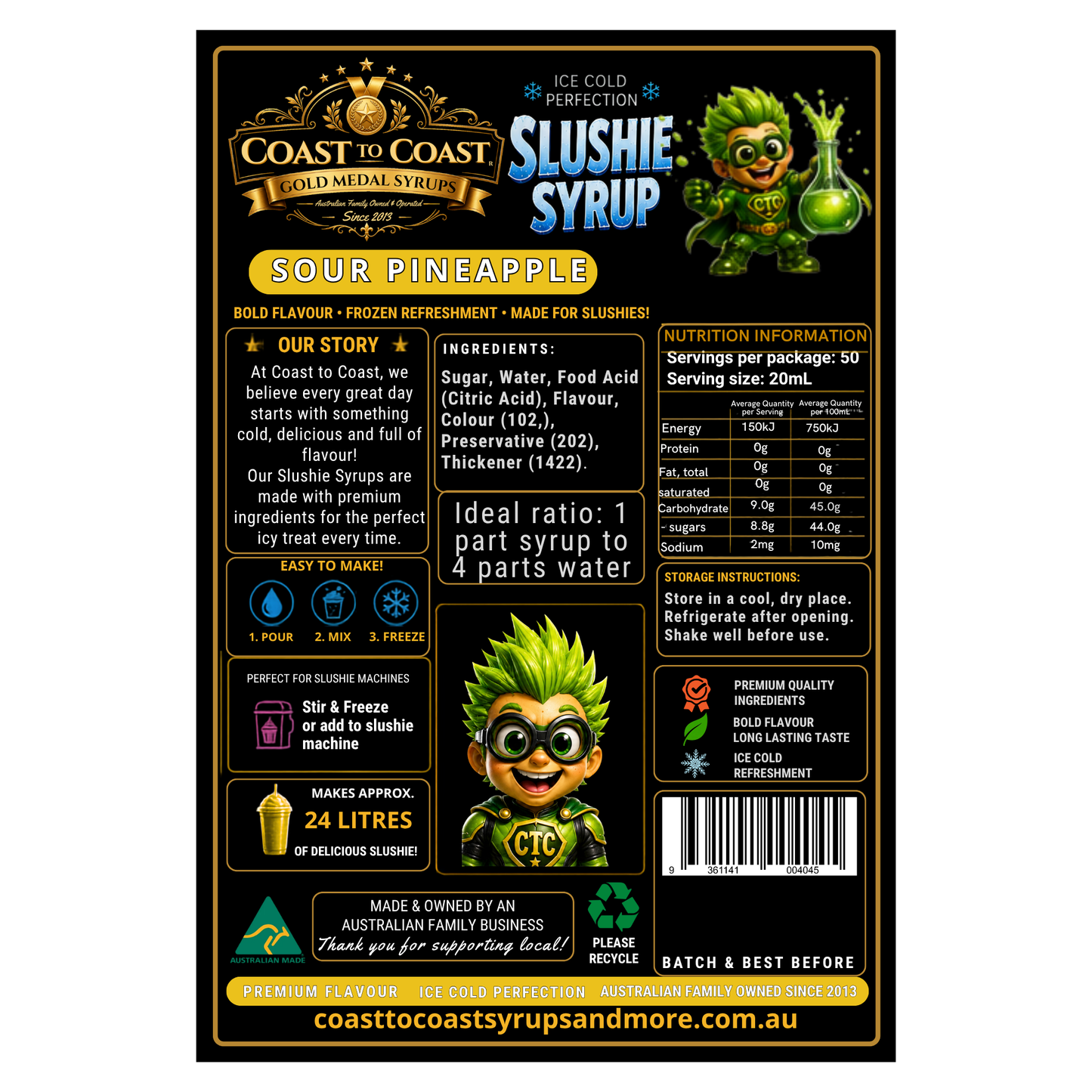 Premium Sour Pineapple Slushie Syrups 4ltr - Coast to Coast Gold Medal Syrups
