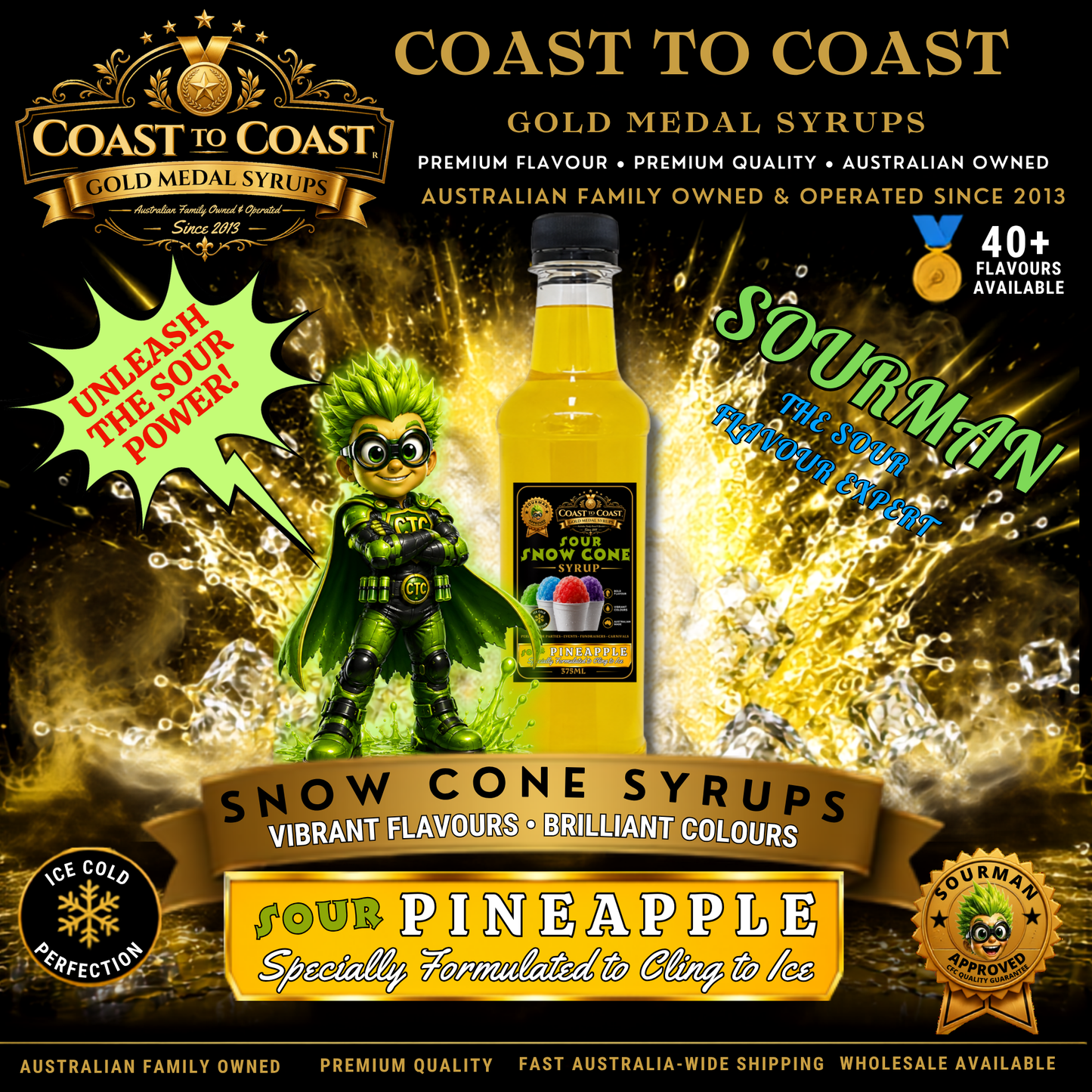 Premium Sour Pineapple Snow Cone Syrup 375ml - Coast to Coast Gold Medal Syrups®