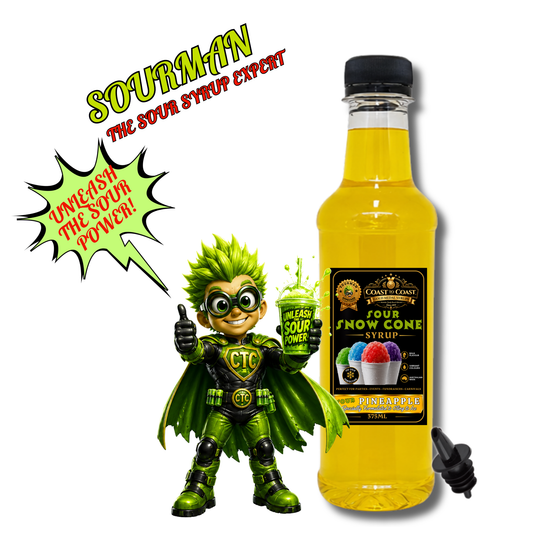 Premium Sour Pineapple Snow Cone Syrup 375ml with Pourer - Coast to Coast Gold Medal Syrups®