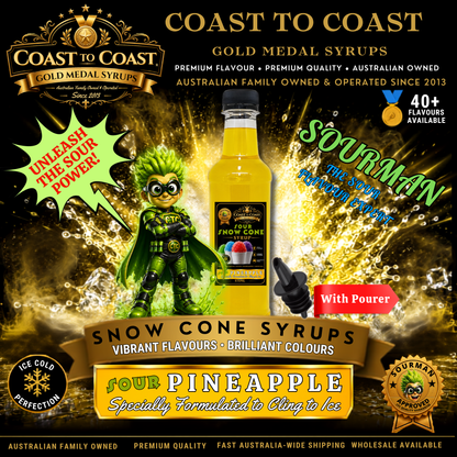 Premium Sour Pineapple Snow Cone Syrup 375ml with Pourer - Coast to Coast Gold Medal Syrups®