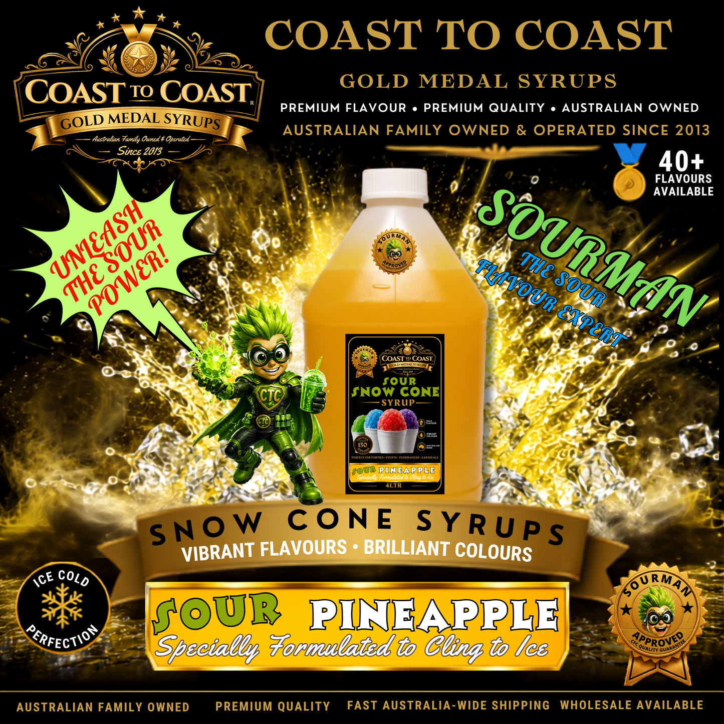 Premium Sour Pineapple Snow Cone Syrup 4ltr - Coast to Coast Gold Medal Syrups®
