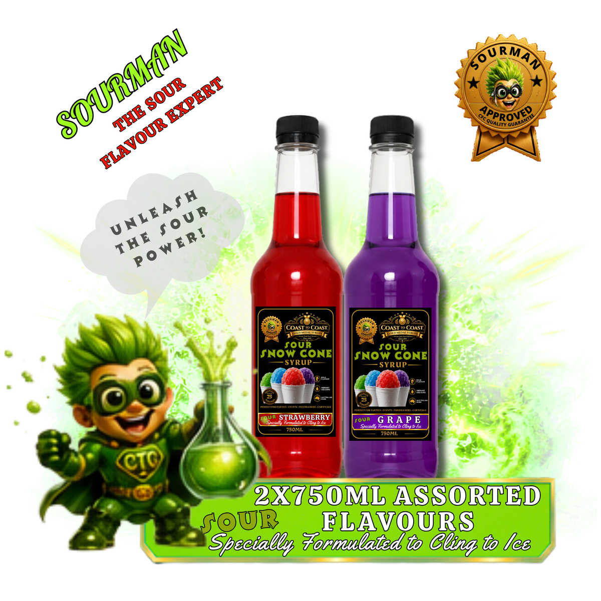 Premium Sour Assorted Flavours 2x750ml - Coast to Coast Gold Medal Syrups®