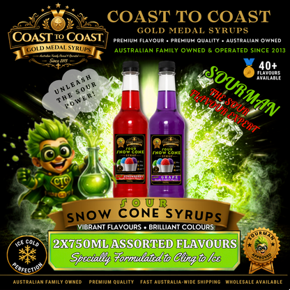 Premium Sour Assorted Flavours 2x750ml - Coast to Coast Gold Medal Syrups®