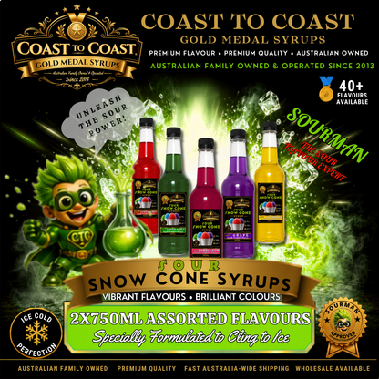 Premium Snow Cone Sour Assorted Flavour 5x750ml - Coast to Coast Gold Medal Syrups®
