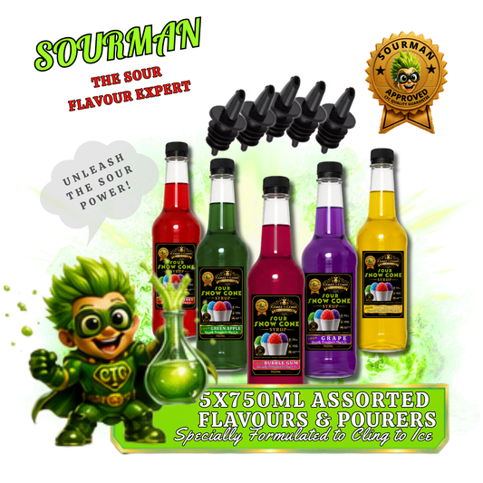 Premium Sour Assorted Flavours with Pourers 5x750ml - Coast to Coast Gold Medal Syrups®