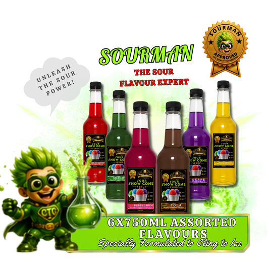 Premium Snow Cone Sour Assorted Flavour 6x750ml - Coast to Coast Gold Medal Syrups®