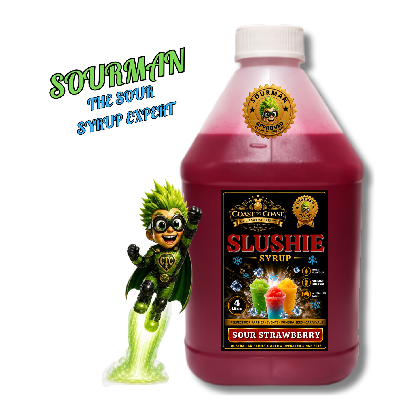 Premium Sour Strawberry Slushie Syrups 4ltr - Coast to Coast Gold Medal Syrups