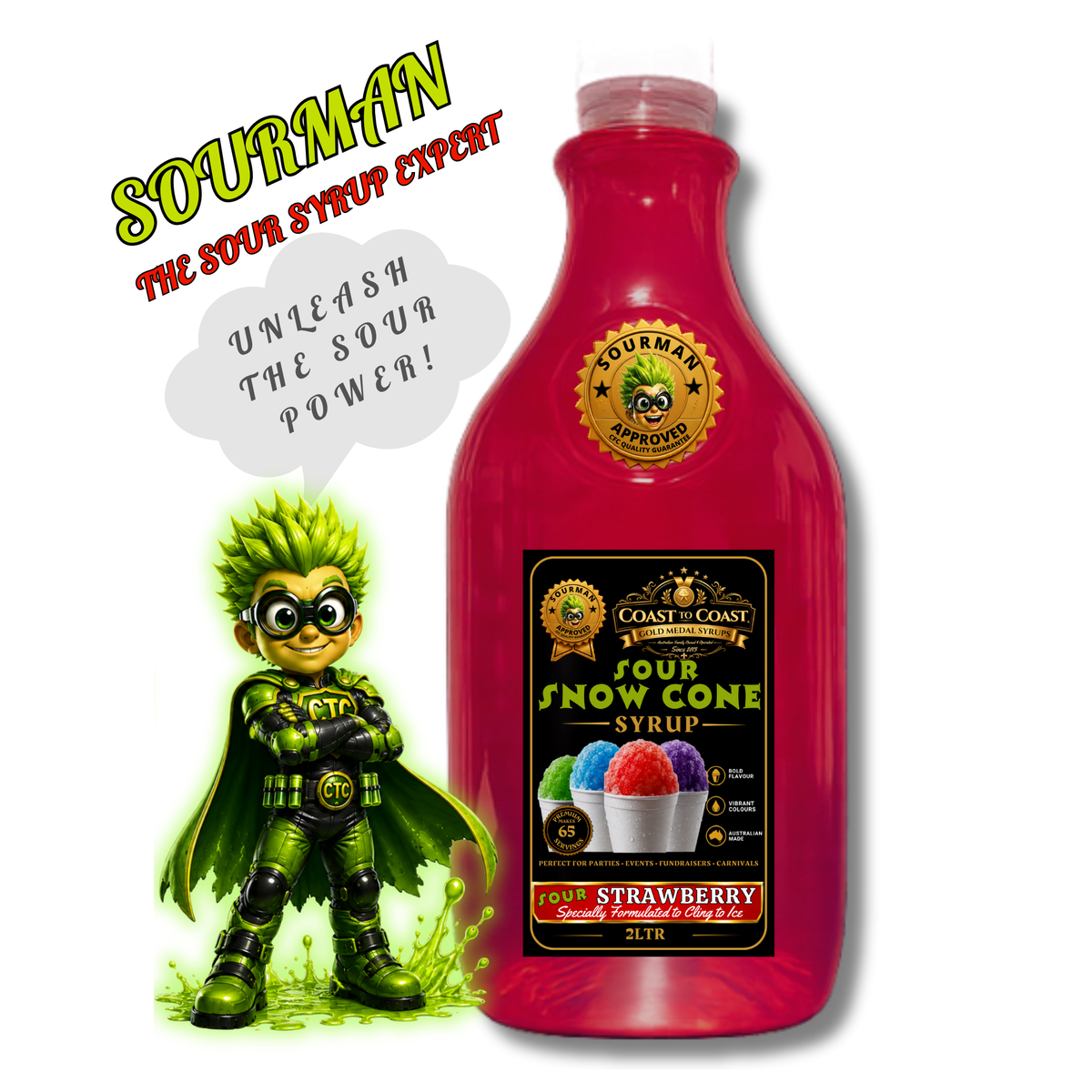 Premium Sour Strawberry Snow Cone Syrup  2ltr - Coast to Coast Gold Medal Syrups®