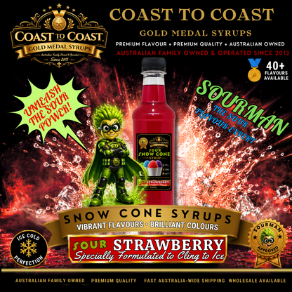 Premium Sour Strawberry Snow Cone Syrup  375ml - Coast to Coast Gold Medal Syrups®