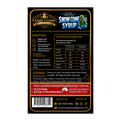 Premium Sour Strawberry Snow Cone Syrup  375ml - Coast to Coast Gold Medal Syrups®