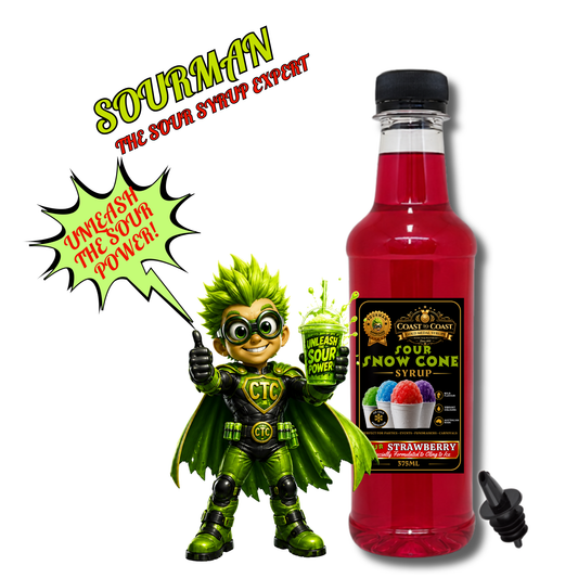Premium Sour Strawberry Snow Cone Syrup  375ml with Pourer - Coast to Coast Gold Medal Syrups®
