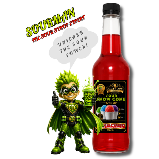Premium Sour Strawberry Snow Cone Syrup  750ml - Coast to Coast Gold Medal Syrups®