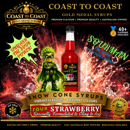Premium Sour Strawberry Snow Cone Syrup  750ml - Coast to Coast Gold Medal Syrups®