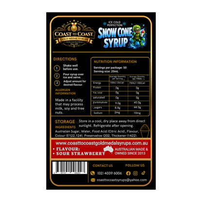 Premium Sour Strawberry Snow Cone Syrup  750ml - Coast to Coast Gold Medal Syrups®
