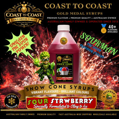 Premium Sour Strawberry Snow Cone Syrup  4ltr - Coast to Coast Gold Medal Syrups®