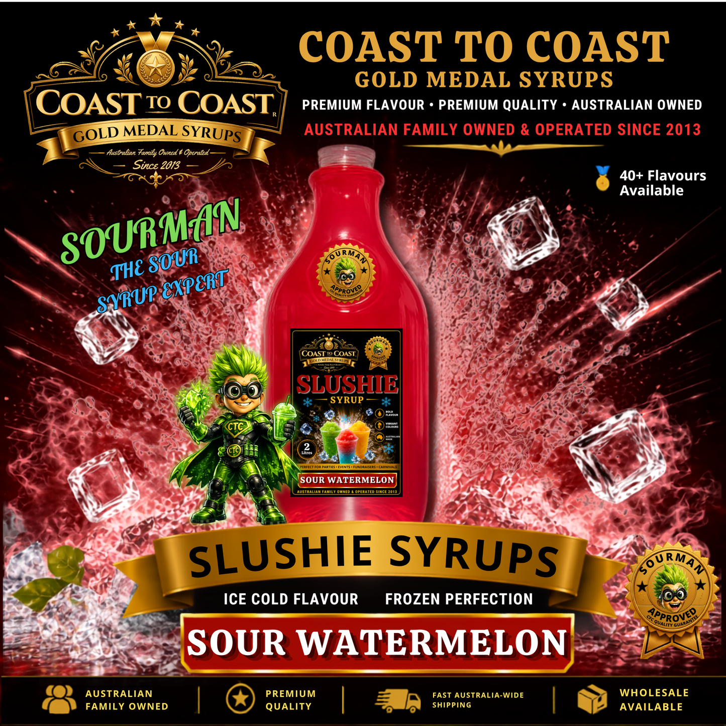 Premium Sour Watermelon Slushie Syrups 2ltr - Coast to Coast Gold Medal Syrups