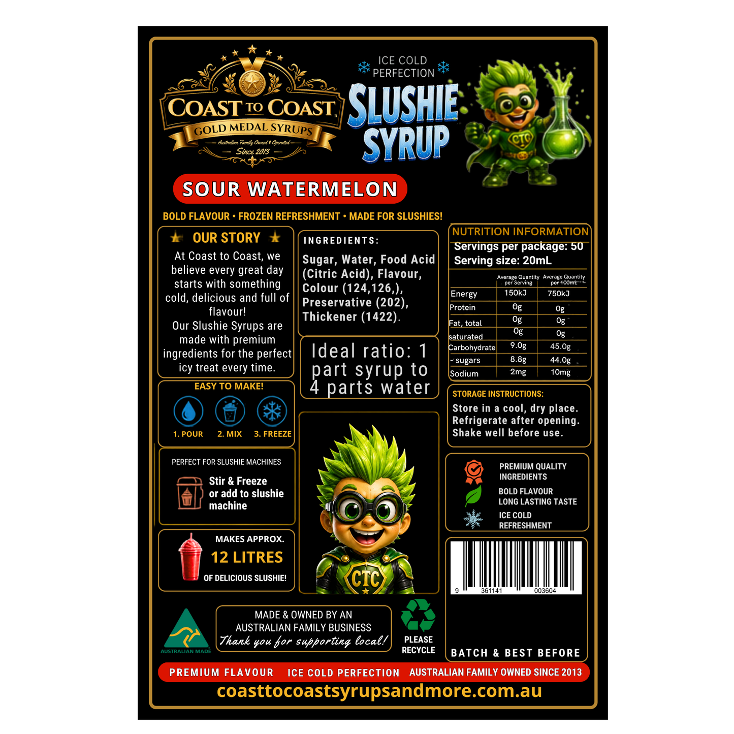 Premium Sour Watermelon Slushie Syrups 2ltr - Coast to Coast Gold Medal Syrups